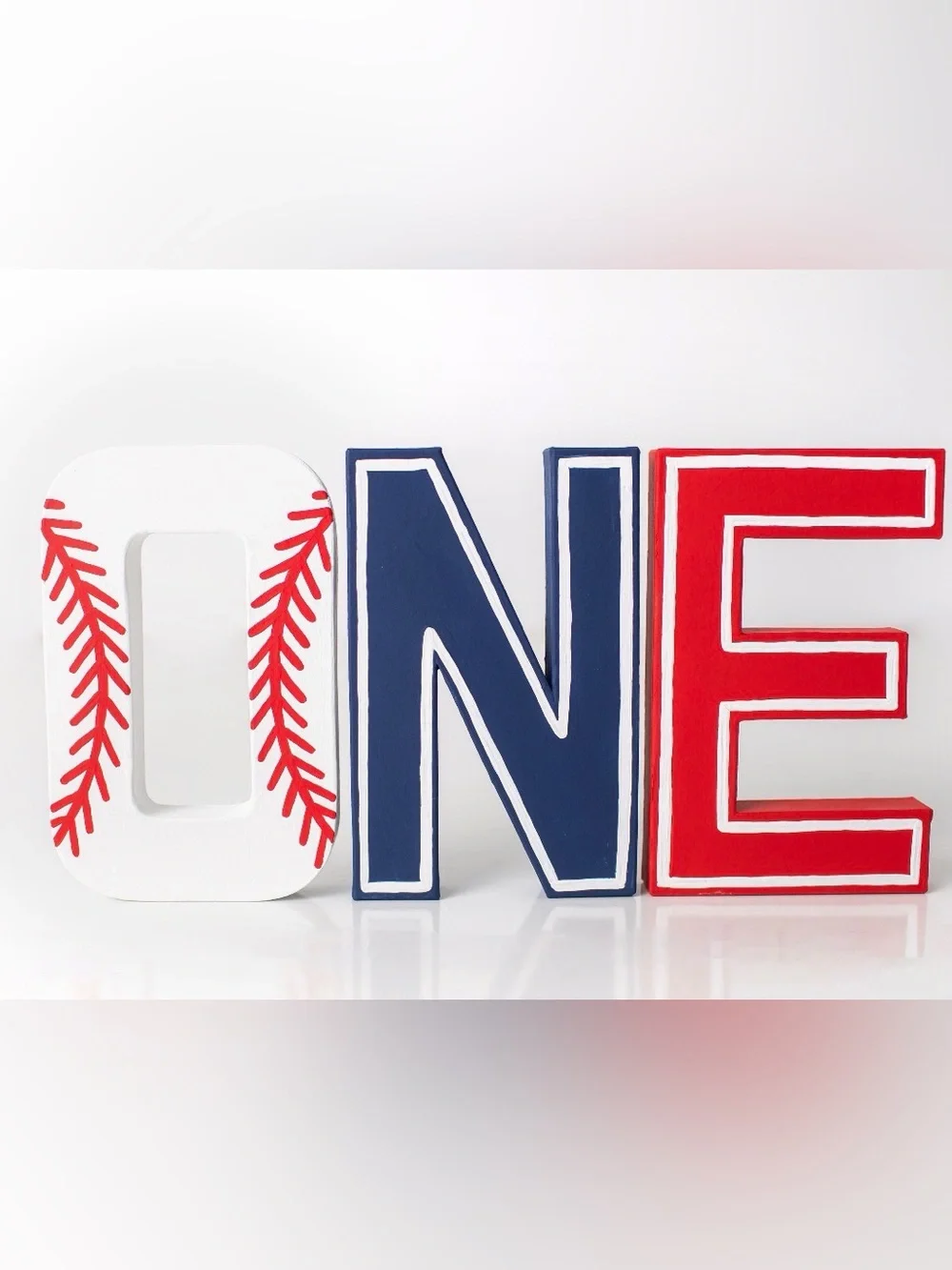 Baseball 1st Birthday Letters: Hand-Painted Paper Mache 'ONE'
